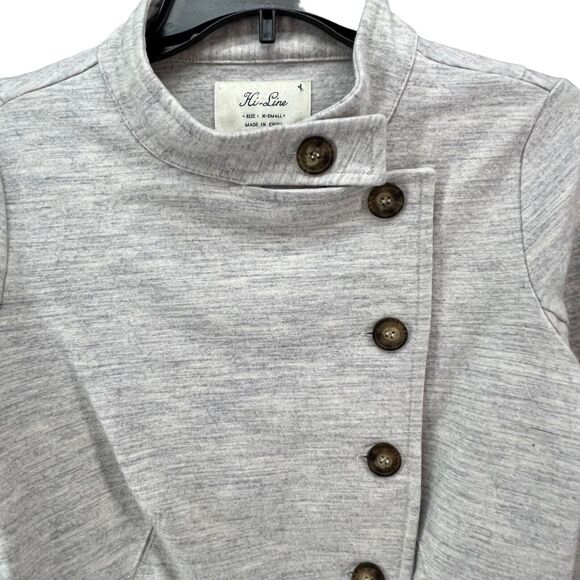 Hi Line Jacket Womens XS Gray Wool Blend Asymmetrical Button Utility Moto Cozy - Picture 3 of 14